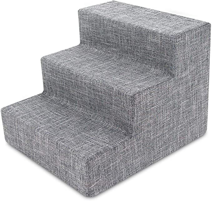 Best Pet Supplies Foam Pet Stairs/STEPS Gray Linen 3-Step