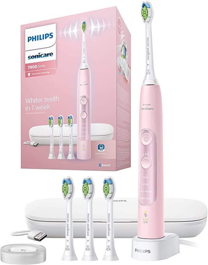 Philips Sonicare Premium* Rechargeable Toothbrush 4 Modes, 3 Strengths, Gum Pressure Sensor, Bluetooth, UK 2-Pole Bathroom Plug - Pink - Hx9631/18