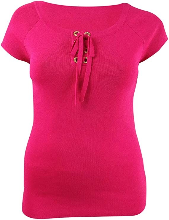 Inc Solid Lace-Up Top Fiesta Fuchsia Pink M
